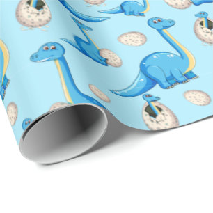 Papel De Presente padrão de dinossauro azul bonito com dino bebê