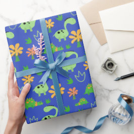 Papel De Presente Padrão de Dinossauro Colorido