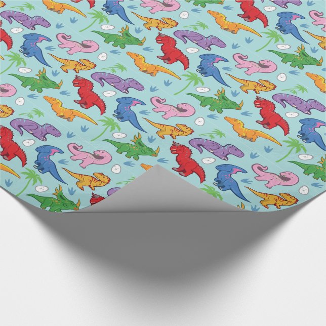 Papel De Presente Padrão de Dinossauro Cuto (Ponta)