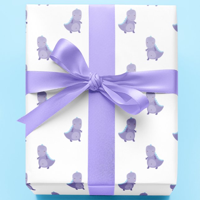 Papel De Presente Padrão de Dinossauro de Bebê Azul Roxo (Criador carregado)