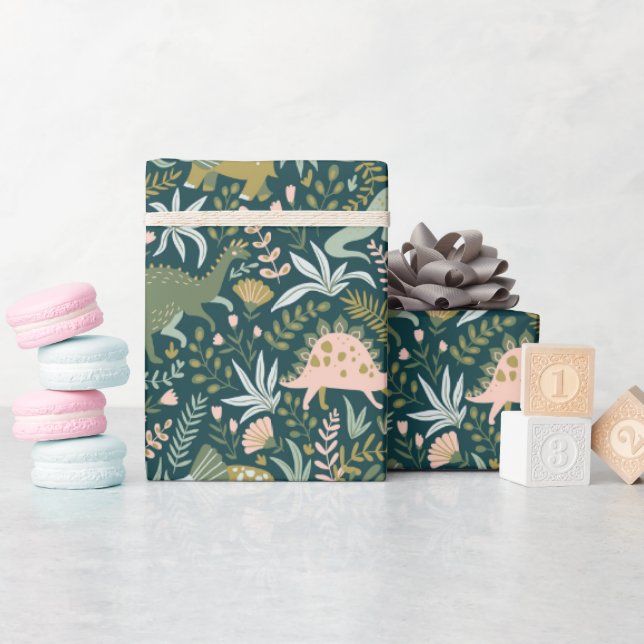 Papel De Presente Padrão de Dinossauro Verde (Chá de bebê)
