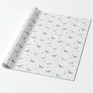 Papel De Presente Padrão de Dinossauro Verde e Bonito