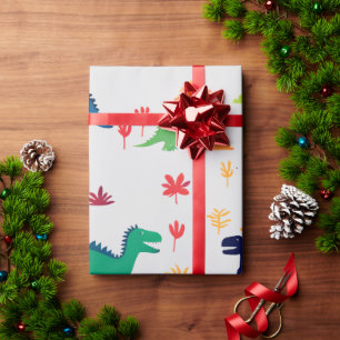 Papel De Presente Padrão de Dinossauros Coloridos Fofos 