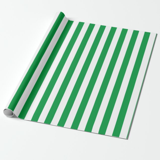 Papel De Presente Padrão de distribuição vertical em verde e branco (Desenrolado)