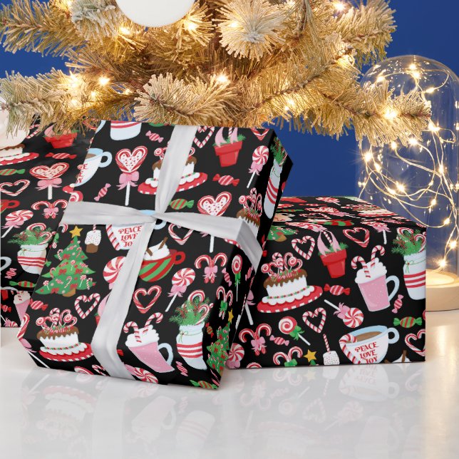 Papel De Presente Padrão de Doces de Natal em Forma de Bengala (Feriados)