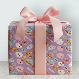 Papel De Presente Padrão de Donut de Hambúrguer de Fast Food Kawaii