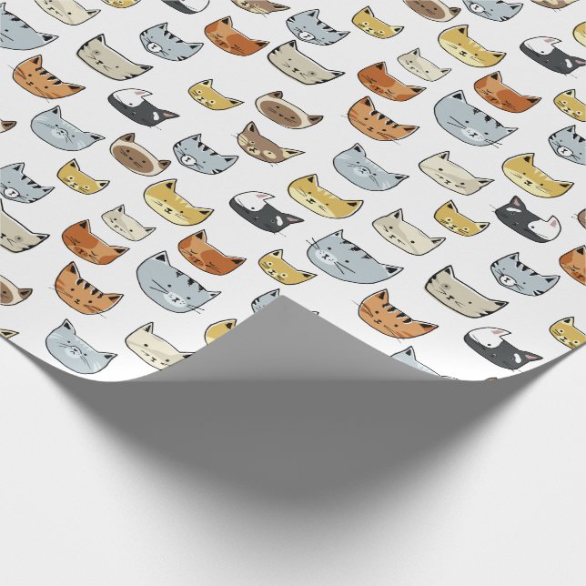 Papel De Presente Padrão de Doodle do Rosto de Gato (Ponta)