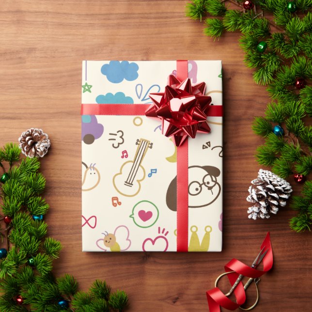 Papel De Presente Padrão de Doodle para Crianças Bonitas (Presente de Natal)