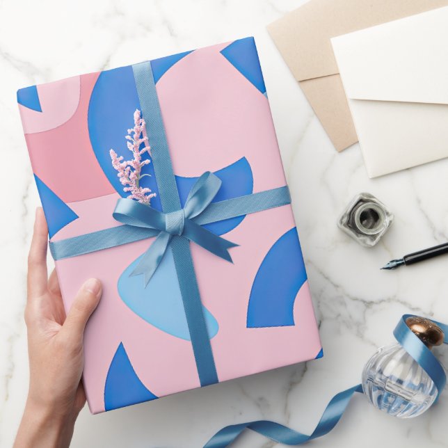 Papel De Presente Padrão de Doodle Rosa e Azul (Presentear)