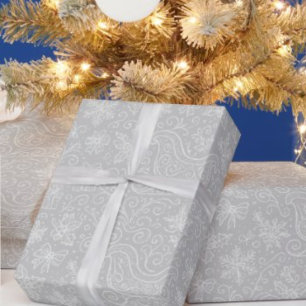 Papel De Presente Padrão de Dormência de Natal da Prata Doodle