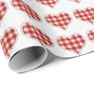 Papel De Presente Padrão de Dotty Coração Vermelho de Xadrez Bonita