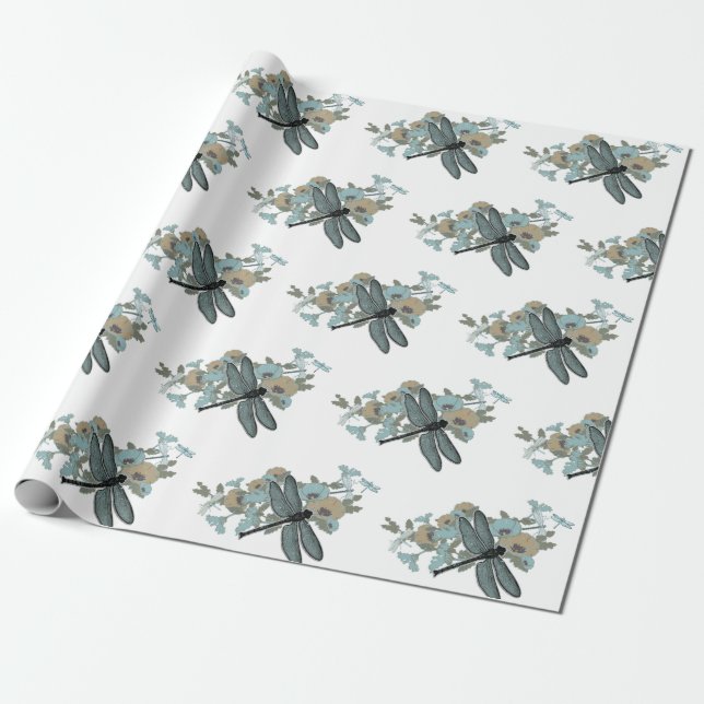 Papel De Presente Padrão de Dragonflies Elegante (Desenrolado)