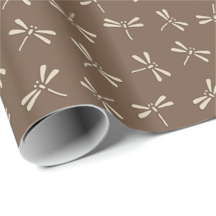 Papel De Presente Padrão de Dragonfly Japonês, Cream e Taupe Tan