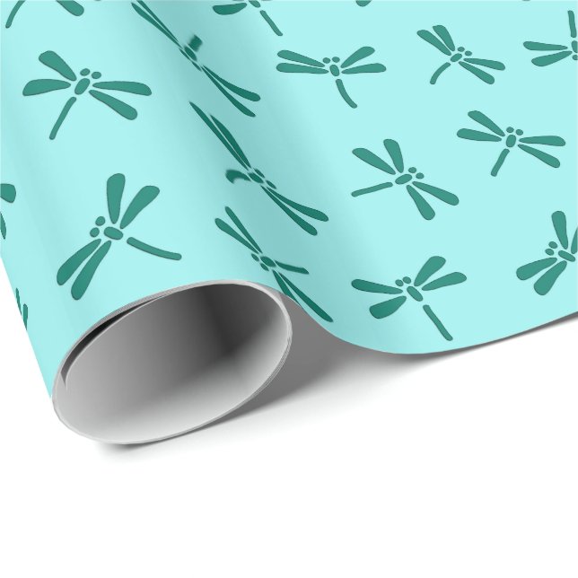 Papel De Presente Padrão de Dragonfly Japonês, Turquesa e Aqua (Ponta do rolo)
