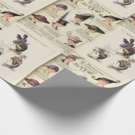 Papel De Presente Padrão de duas imagens de chapéus franceses vintag