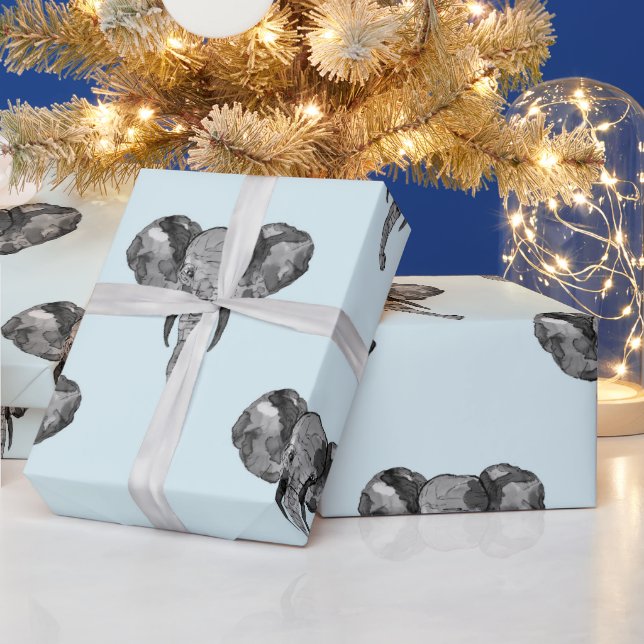 Papel De Presente Padrão de Elefante Africano Cinza (Feriados)