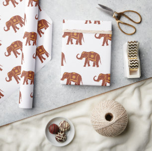 Papel De Presente Padrão de Elefante Marrom legante branco