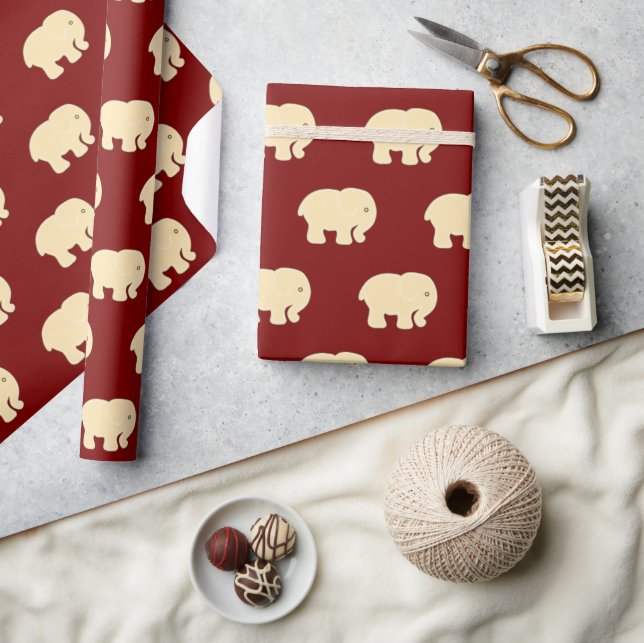 Papel De Presente Padrão de Elefante para Bebê Cinto Vermelho (Artesanato)