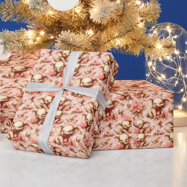 Papel De Presente Padrão de elefante para bebês em linfagem (Feriados)