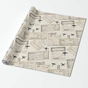 Papel De Presente Padrão de Embarque Vintage de Viagem