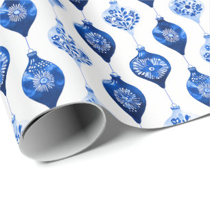Papel De Presente Padrão de Enfeite de Férias Azul