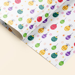 Papel De Presente Padrão de Enfeites Coloridos de Natal para Árvore