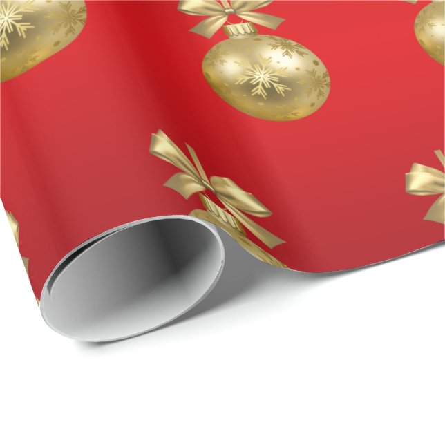 Papel De Presente Padrão de Enfeites de natal Dourado e vermelho leg (Ponta do rolo)