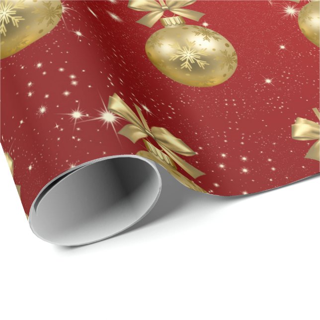 Papel De Presente Padrão de Enfeites de natal Dourado e vermelho leg (Ponta do rolo)
