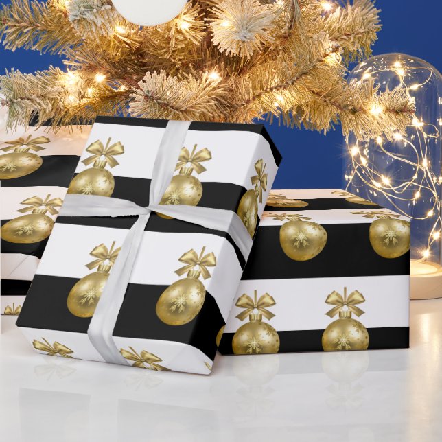 Papel De Presente Padrão de Enfeites de natal Dourado elegante (Feriados)