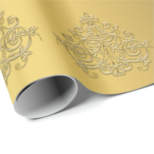 Papel De Presente Padrão de Enfeites de natal Dourado elegante