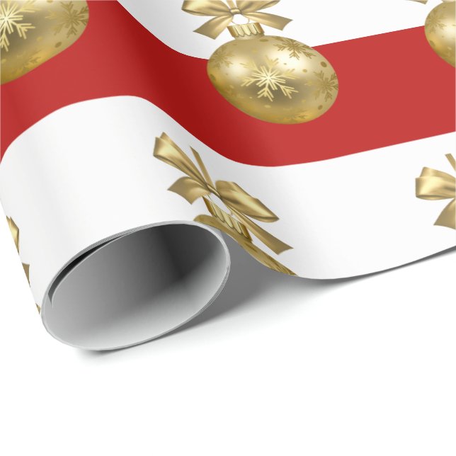 Papel De Presente Padrão de Enfeites de natal Dourado elegante (Ponta do rolo)