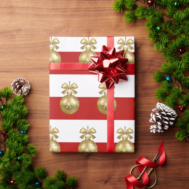 Papel De Presente Padrão de Enfeites de natal Dourado elegante (Presente de Natal)