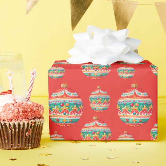 Papel De Presente Padrão de Enfeites de natal Retroativo Simples (Festa de aniversário)