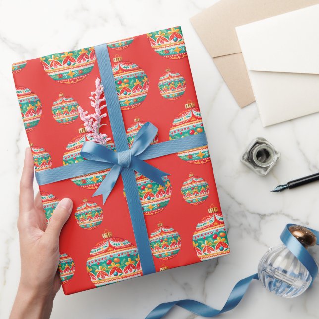 Papel De Presente Padrão de Enfeites de natal Retroativo Simples (Presentear)