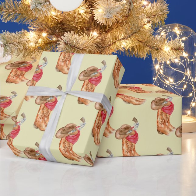 Papel De Presente Padrão de engrenagens do cowboy ocidental (Feriados)