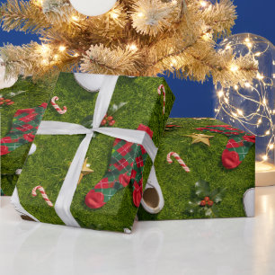 Papel De Presente Padrão de Equipamento de Natal de Golfe em Relva V