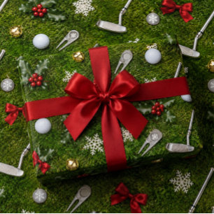 Papel De Presente Padrão de Equipamento de Natal de Golfe em Relva V