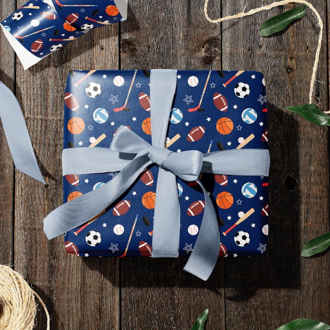 Papel De Presente Padrão de equipamento esportivo infantil no aniver (Criador carregado)