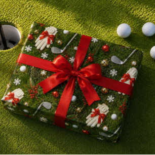 Papel De Presente Padrão de Equipamentos de Natal de Golfe em Grama