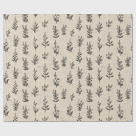 Papel De Presente Padrão de Erva Botânica Antiga – Floral Vintage Na