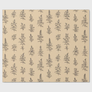 Papel De Presente Padrão de Erva Botânica Vintage – Floral Neutro