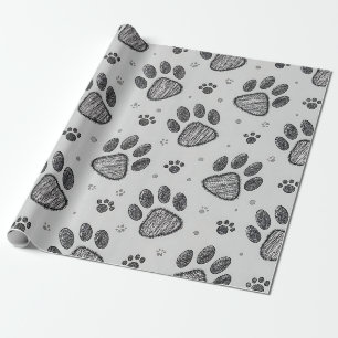 Papel De Presente Padrão de Esboço de Impressão de Pata Minimalista