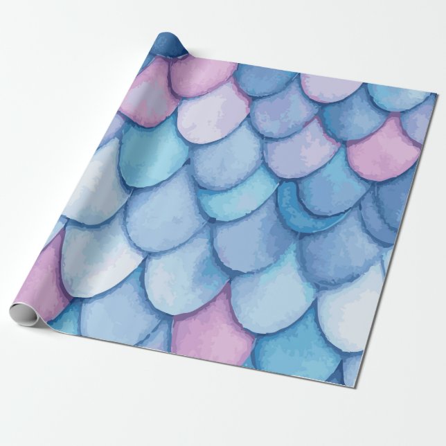 Papel De Presente Padrão de Escala de Sereia Azul e Rosa Magia Paste (Desenrolado)