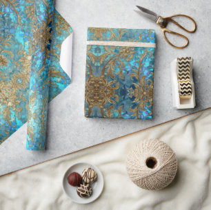 Papel De Presente Padrão de Escama de Sereia Aqua Pearlescente & Dou