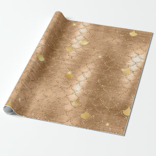 Papel De Presente Padrão de Escamas de Peixe Sereia com Brilho Doura