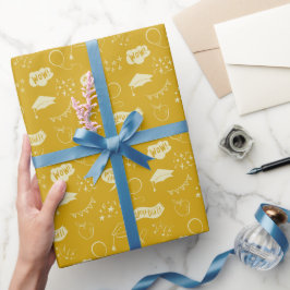 Papel De Presente Padrão de Escrivação de Mão Amarelo Desenhado