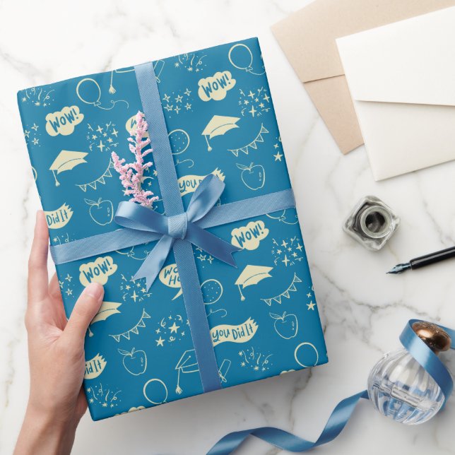 Papel De Presente Padrão De Escrivação De Mão Azul (Presentear)