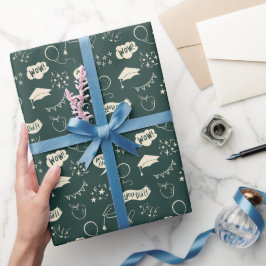 Papel De Presente Padrão de Escrivação de Mão Verde Desenhado