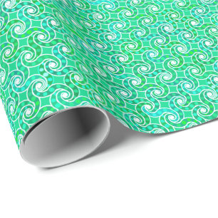 Papel De Presente padrão de espiral abstrato - tons de verde-jade
