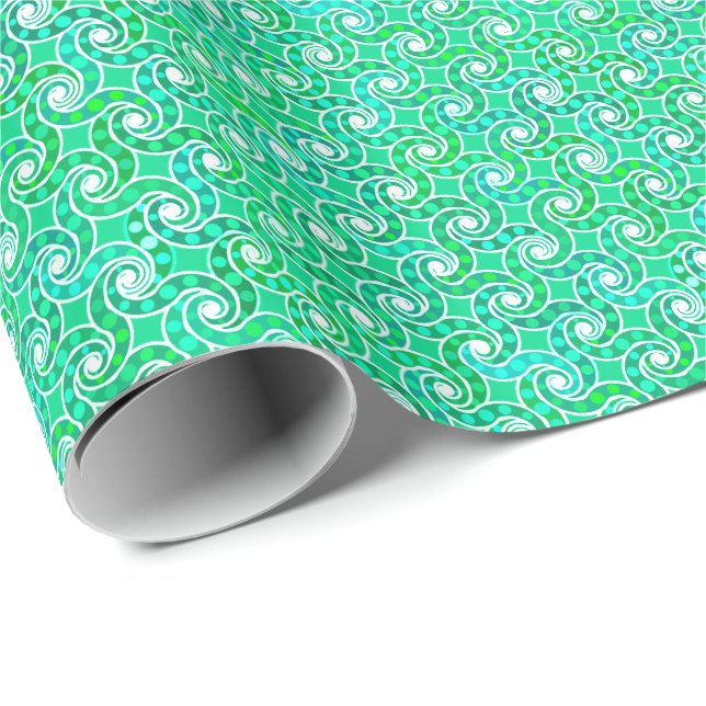 Papel De Presente padrão de espiral abstrato - tons de verde-jade (Ponta do rolo)